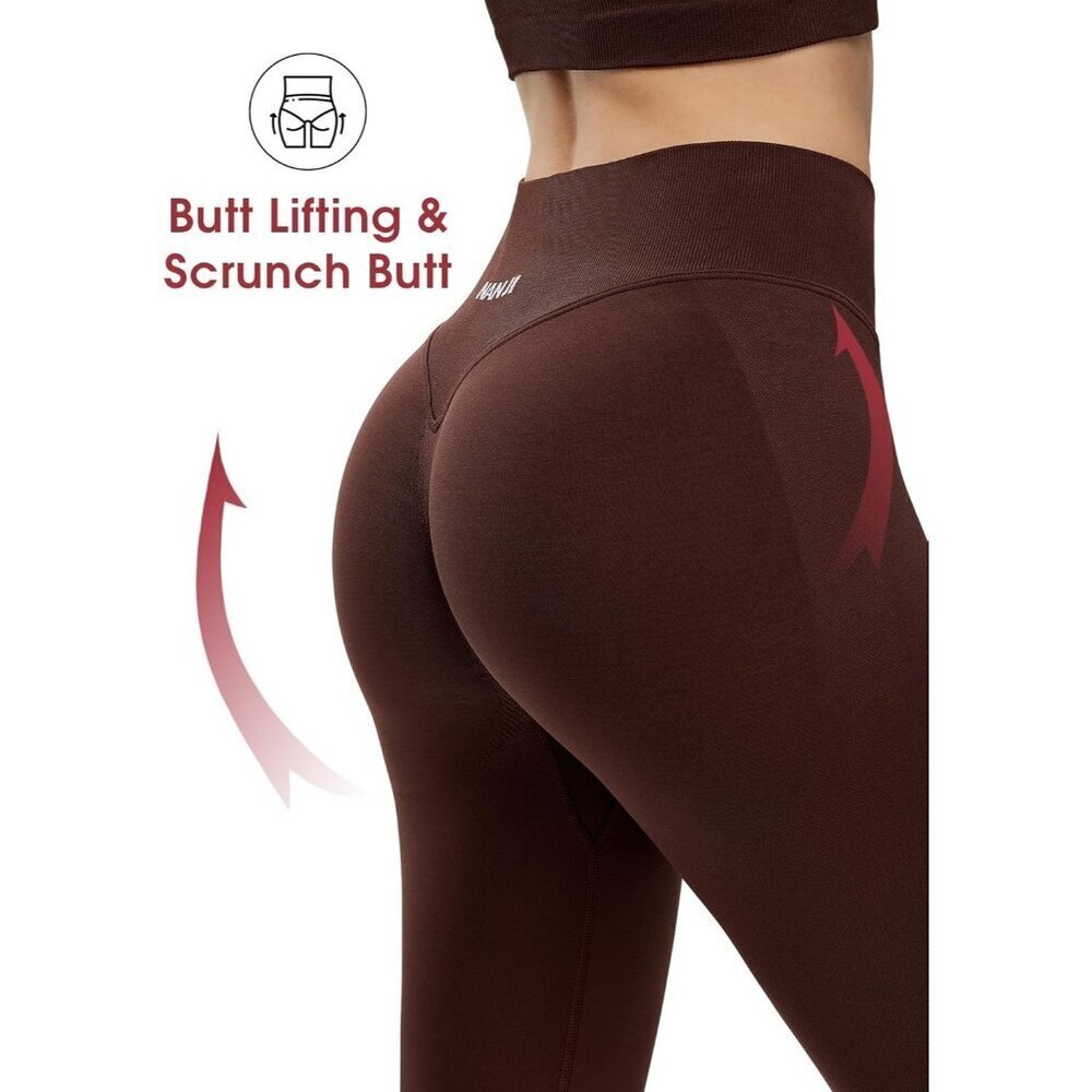 Seamless Scrunch Butt Leggings - Squat Proof Gym Yoga Pants Brown - Picture 5 of 6
